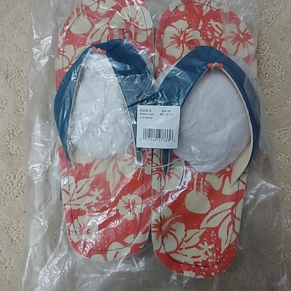 Men's Navy Blue and Orange Flip Flops